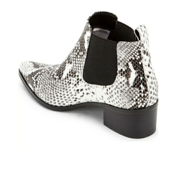 Blondo Leather Snake Embossed Black White Waterproof Chelsea Pull-on Boot Bootie - Picture 2 of 10